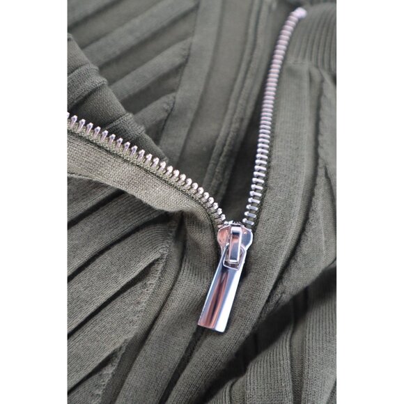 Ribbed Olive Green Zip-Angle Sweater M By INC International Concepts Size Medium - Picture 6 of 13